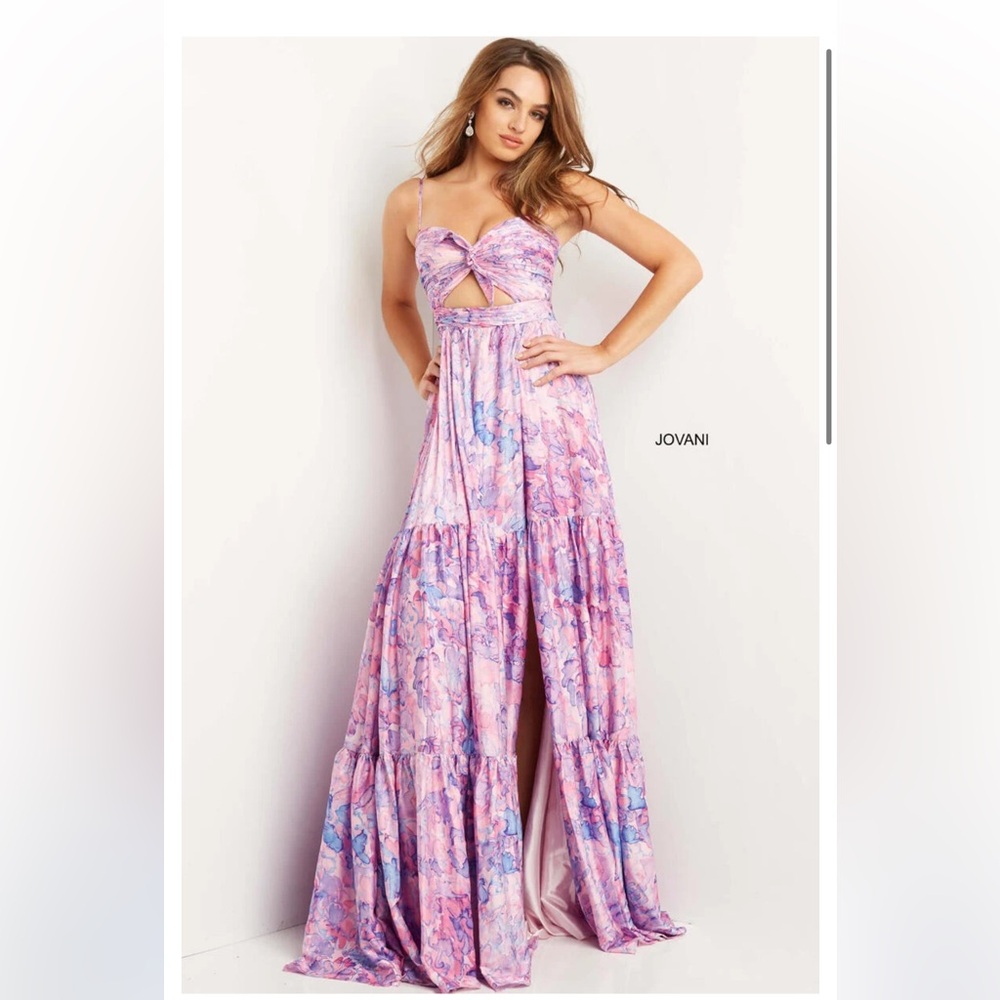 Jovani Strapless Pink and Purple Floral Dress